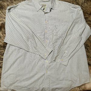 Men White 2X Dress Shirt Long Sleeve Button Casual Work Plaid Stripe 626 Blue
